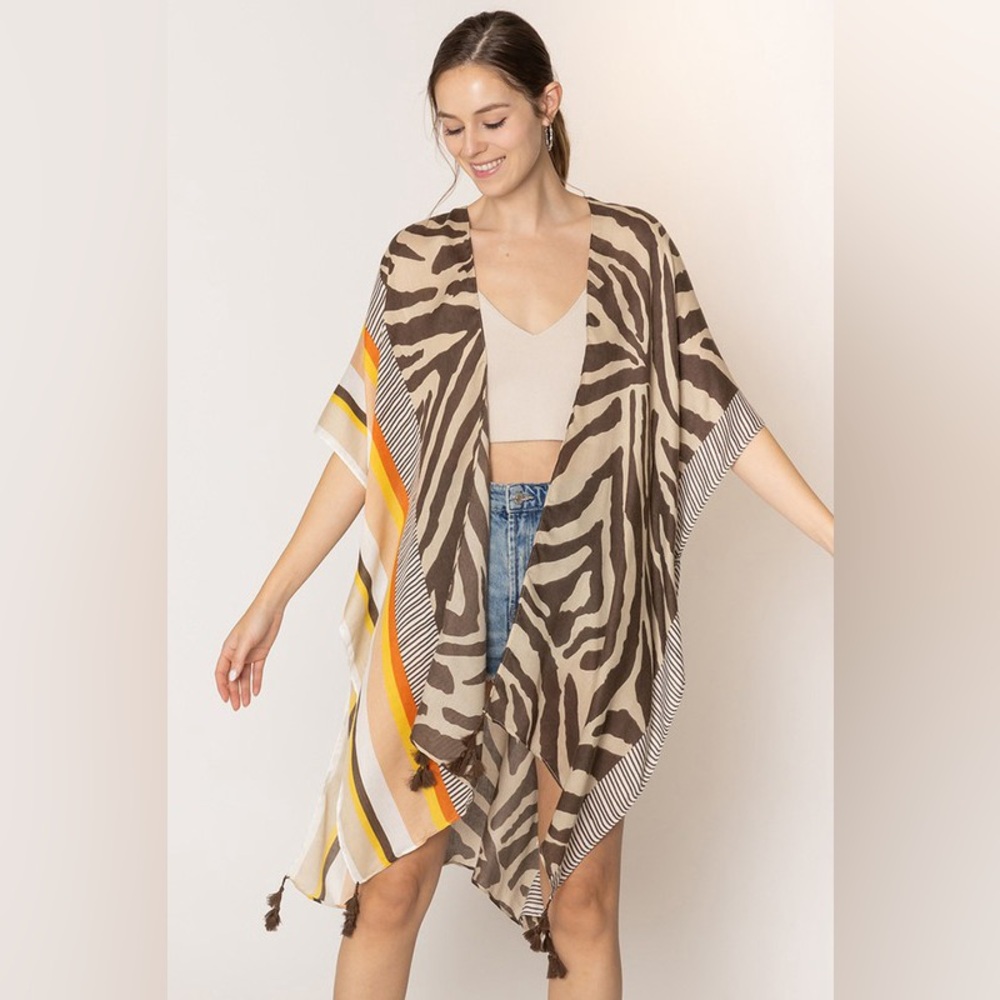 SOLD.       Zebra-Print Kimono Wrap with Yellow Accent